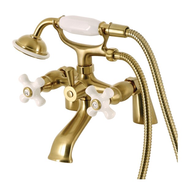 Kingston Brass KS267PXSB Deck Mount Clawfoot Tub Faucet with Hand Shower, Brushed Brass KS267PXSB - main